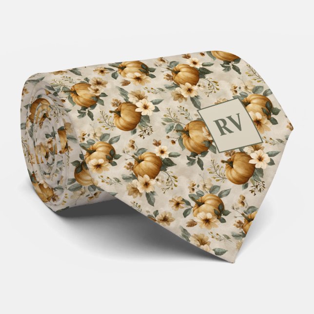 Elegant Pumpkin Floral Fall Krawatte (Gerollt)