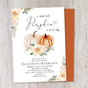 Elegant Pumpkin Floral Watercolor Baby Shower Einladung
