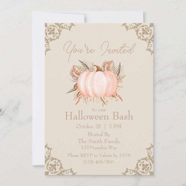 Elegant Pumpkin Neutral Tone Halloween Einladung (Vorderseite)