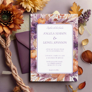 Elegant Pumpkins Purple Flowers Einladung Hochzeit