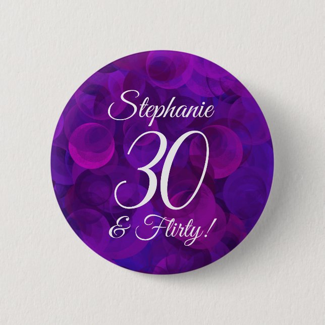 Elegant Purple 30 and Flirty Birthday Party Button (Vorderseite)