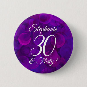 Elegant Purple 30 and Flirty Birthday Party Button