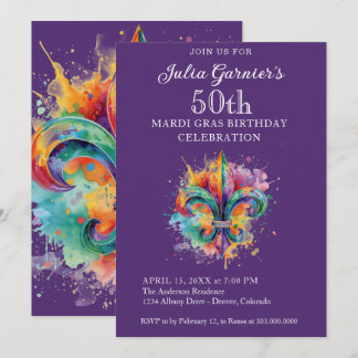 Elegant Purple 50th Birthday Party Invitation