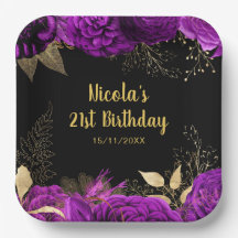 Elegant Purple and Gold Flowers Birthday Party