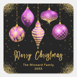 Elegant Purple and Gold Ornament Christmas Quadratischer Aufkleber