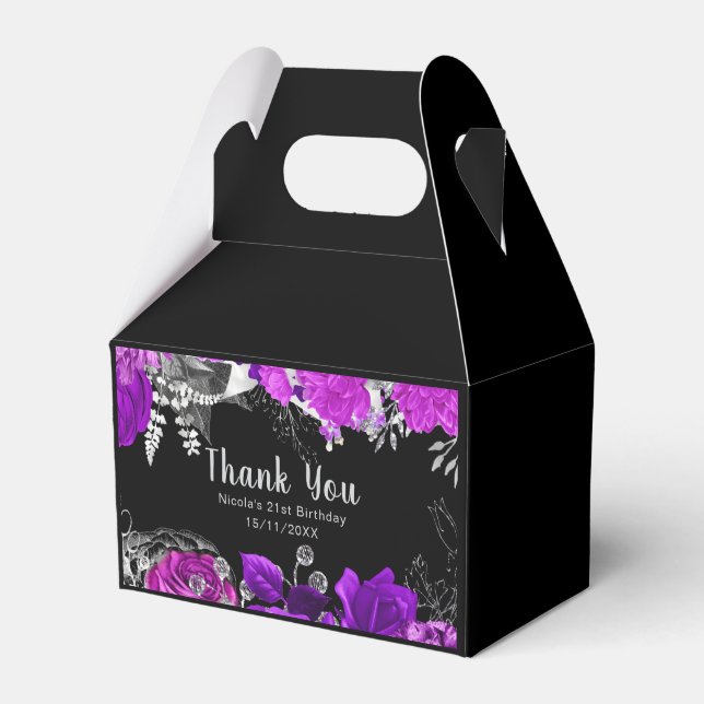 Elegant Purple and Silver Flowers Birthday  Geschenkschachtel (Vorderseite)