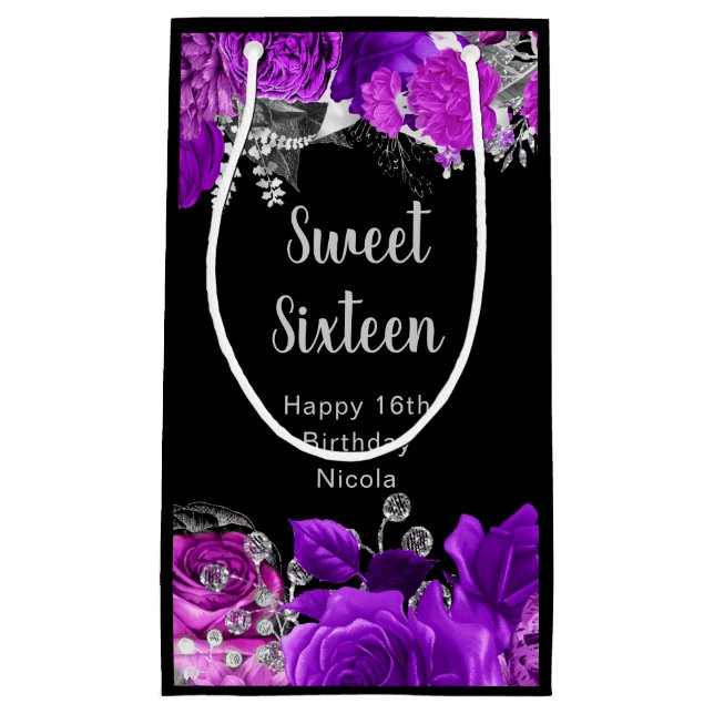 Elegant Purple and Silver Flowers Sweet Sixteen Kleine Geschenktüte (Vorderseite)