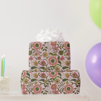 Elegant Purple Boho Flowers on Pink Geschenkpapier