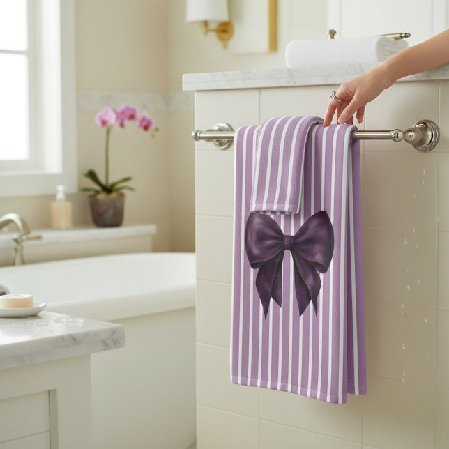 Elegant Purple Bow Striped Bathroom Set (Créateur téléchargé)
