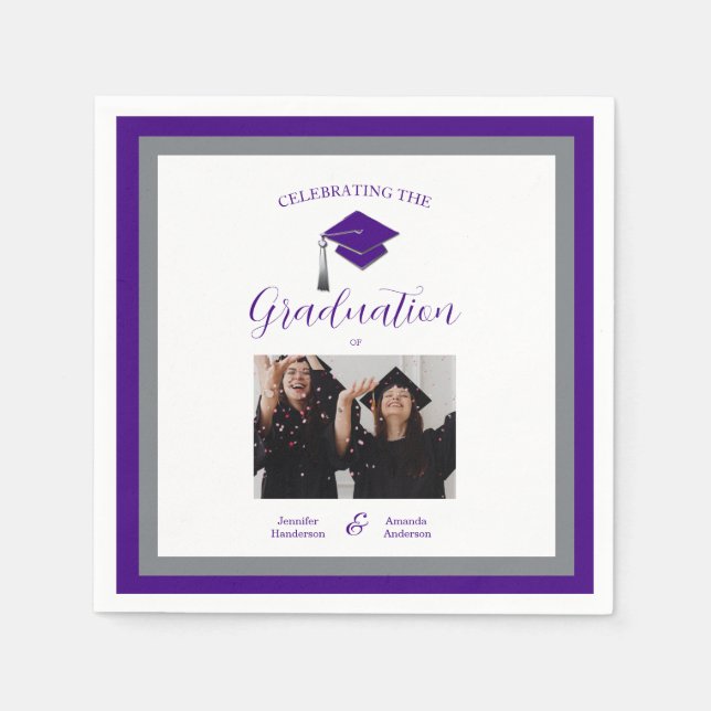 Elegant purple caps graduation  2 photo  serviette (Vorderseite)