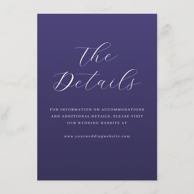 Elegant Purple Cursive Wedding Details Card Begleitkarte (Vorderseite)
