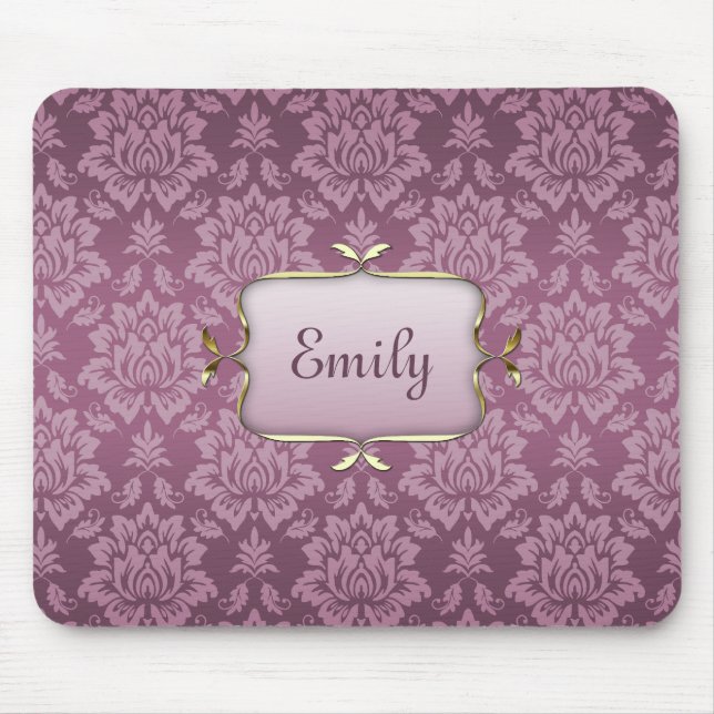 Elegant Purple Damask with Custom Name Mousepad (Vorne)