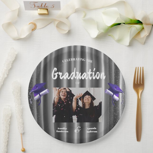 Elegant purple double graduation  2 photo  pappteller (Hochzeit)