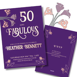 Elegant Purple Fabulous 50 Rose Foil Birthday  Folieneinladung