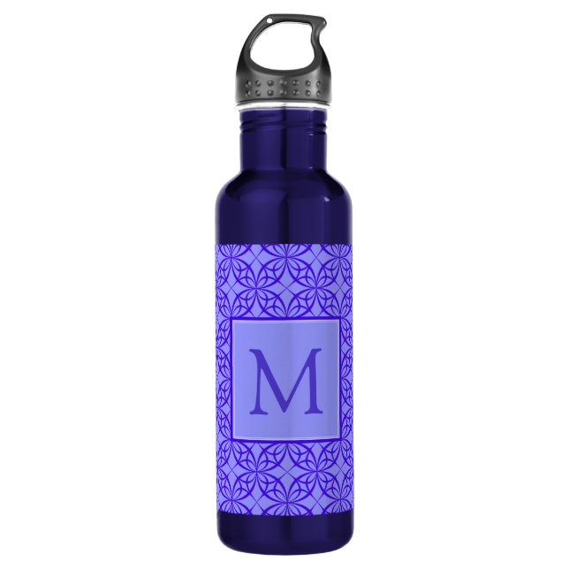 Elegant Purple Filigree Pattern Monogram Edelstahlflasche (Vorderseite)