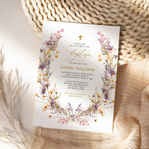 Élégant Purple Fleur sauvage Baptême Invitation