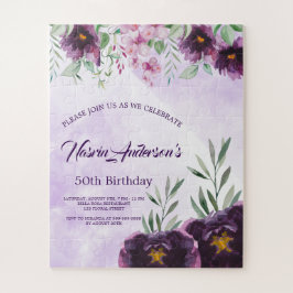 Elegant Purple Floral Birthday Invitation