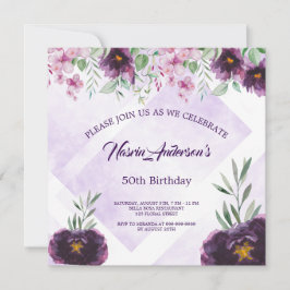 Elegant Purple Floral Birthday Invitation