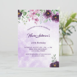 Elegant Purple Floral Birthday Invitation