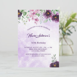 Elegant Purple Floral Birthday Invitation