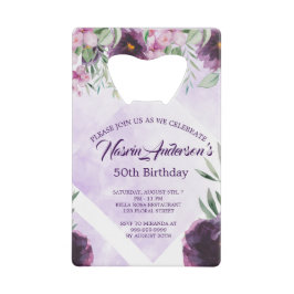Elegant Purple Floral Birthday Invitation Geldbeutel Flaschenöffner