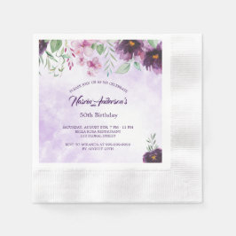 Elegant Purple Floral Birthday Invitation Serviette