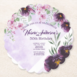 Elegant Purple Floral Birthday Invitation Untersetzer