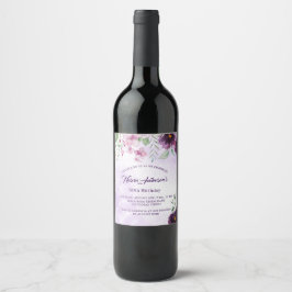 Elegant Purple Floral Birthday Invitation Weinetikett