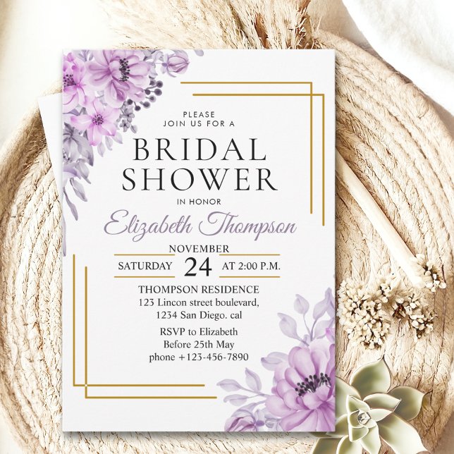 Elegant Purple Floral Bridal Shower Party Einladung (Von Creator hochgeladen)