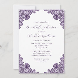 Elegant Purple Floral Lace Burlap Bridal Shower Einladung