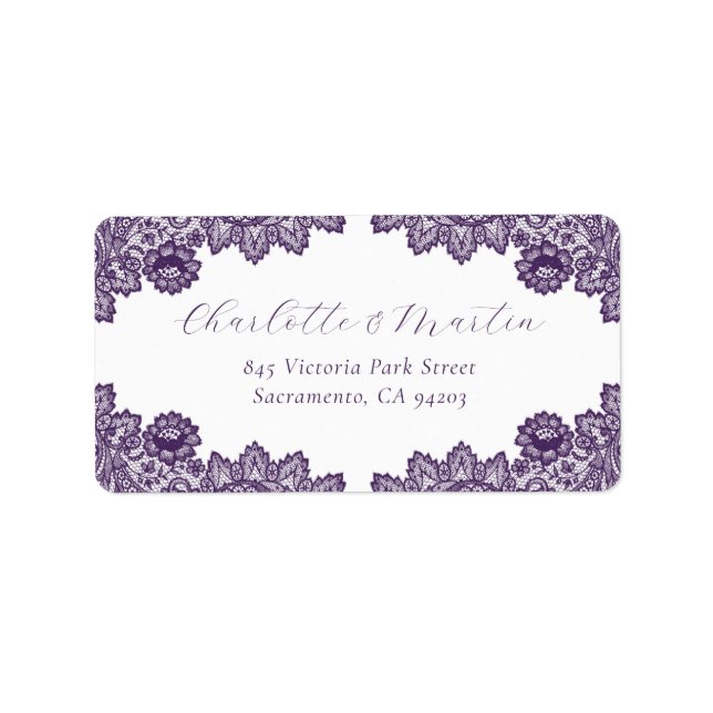 Elegant Purple Floral Lace Return Address Adressaufkleber (Vorne)