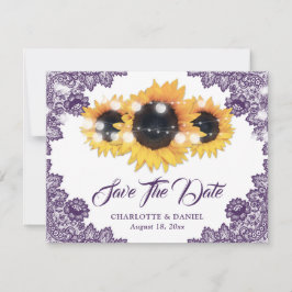 Elegant Purple Floral Lace Sunflower Wedding Ankündigung