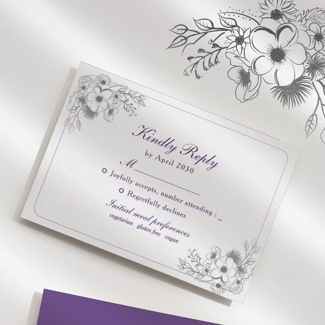 Elegant Purple Floral RSVP Karte (Von Creator hochgeladen)