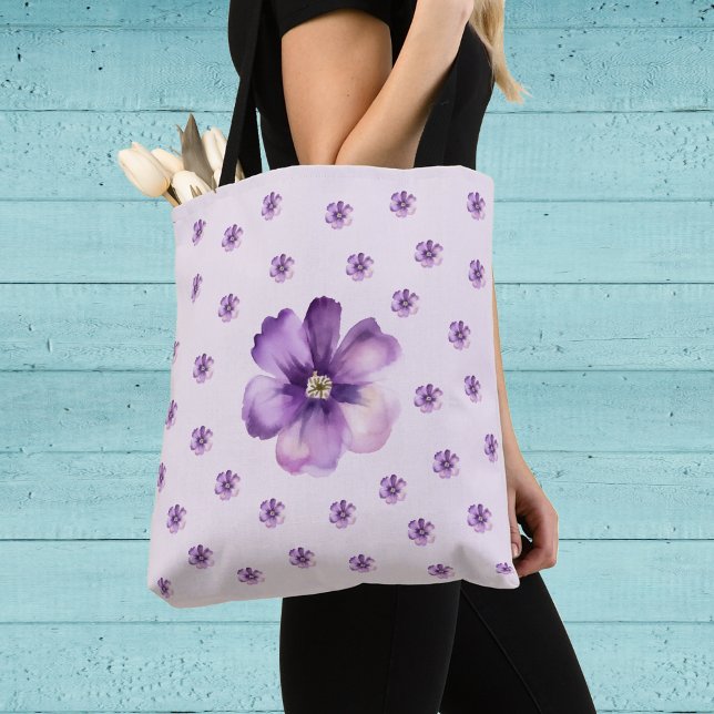 Elegant Purple Floral Watercolor Tasche (Purple watercolor flower with tiny flowers around it tote bag.)