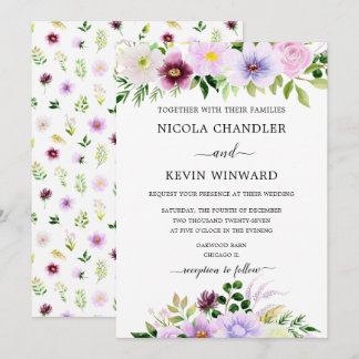 Elegant Purple Floral Wedding Einladung
