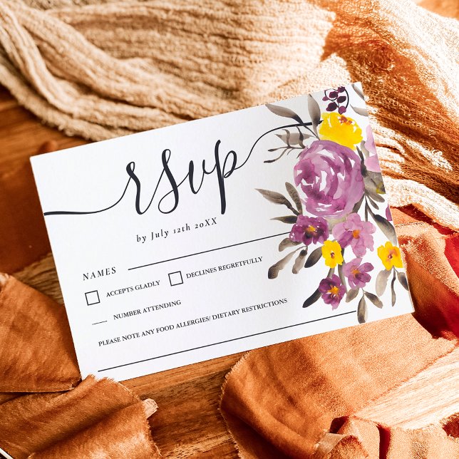 Elegant Purple floral wedding rsvp monogram Karte (Elegant Purple floral wedding rsvp monogram)