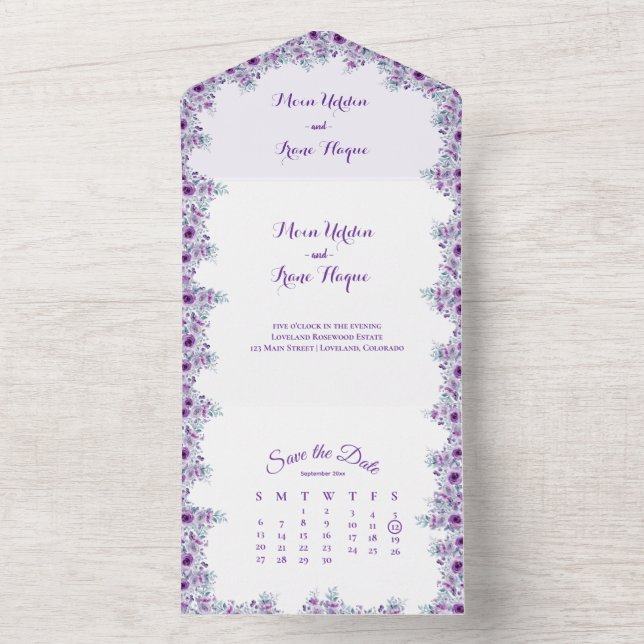 Elegant purple flower  all in one einladung (Innen)