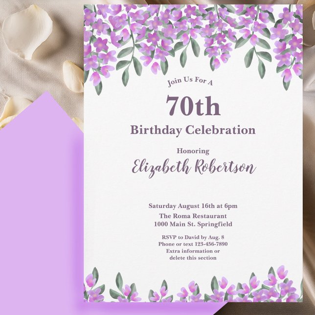Elegant Purple Flowers Women's 70th Birthday  Einladung (Von Creator hochgeladen)