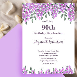 Elegant Purple Flowers Women's 90th Birthday Einladung