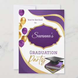 Elégant Purple & Gold Graduation Party Invitation