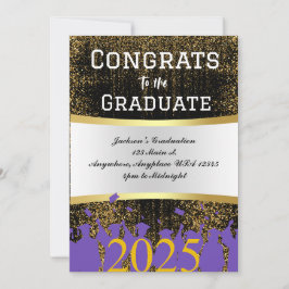 Elégant Purple & Gold Graduation Party Invitation