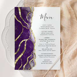 Elegant Purple Gold Ink Wedding Menu Menükarte