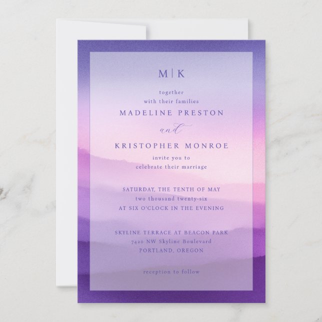 Elegant Purple Gradient Wedding Invitation Einladung (Vorderseite)