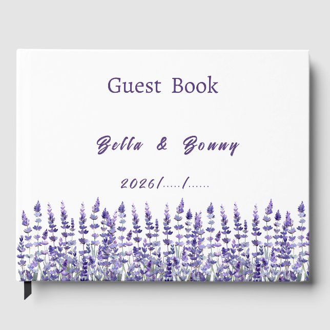 Elegant Purple Lavender Floral Wedding  Gästebuch (Vorderseite)