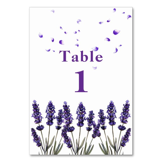 Elegant Purple Lavender Floral Wedding  Tischnummer (Vorderseite)