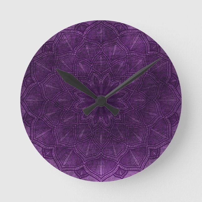 Elegant Purple Lilac Mandala   Runde Wanduhr (Vorderseite)