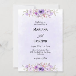 Elegant Purple Minimalist Floral Wedding  Einladung