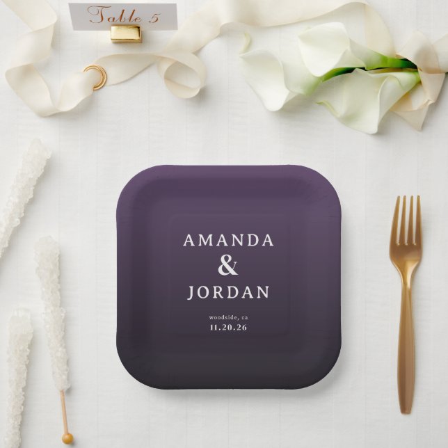 Elegant Purple Minimalist Wedding Invitation Pappteller (Hochzeit)