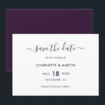 Elegant Purple Modern Script Wedding Save The Date<br><div class="desc">Modern purple wedding save the date card featuring an elegant script font. Matching items available.</div>