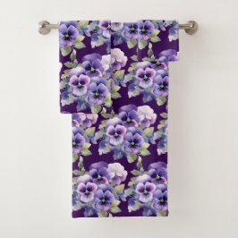 Elegant Purple Pansy Pansies Floral Towel Set